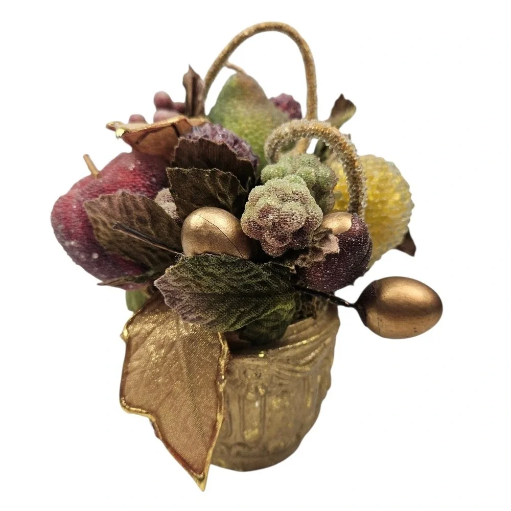 Vintage Faux Fruit Basket Floral Arrangement Gold‎ Accent Home Decor